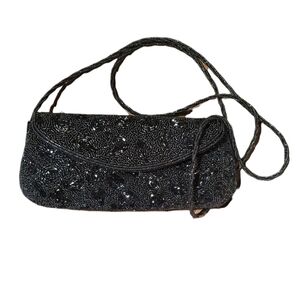 Chic Black Beaded Clutch